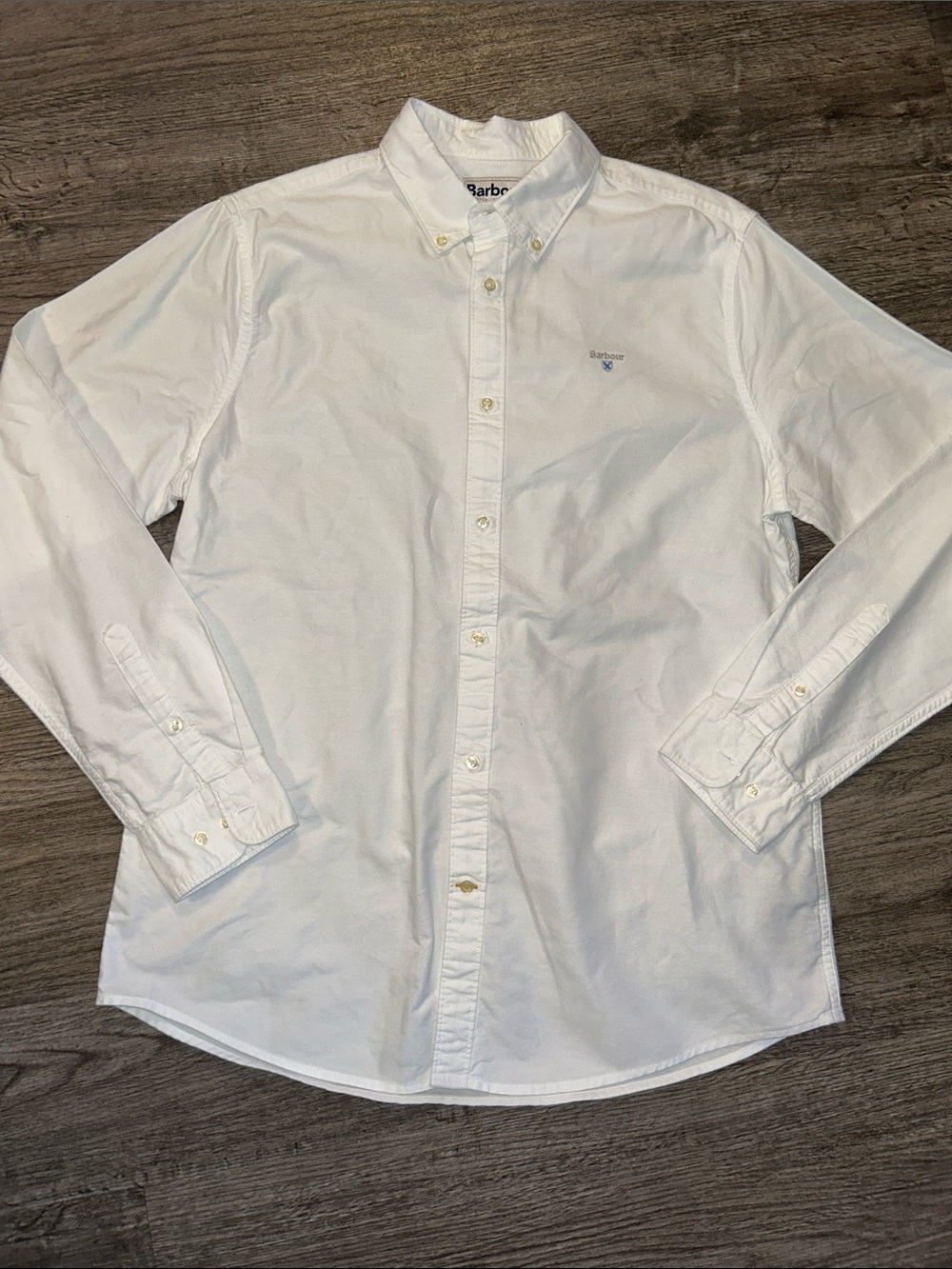 Barbour Tailored Fit White Oxford Button Down Shirt Men’s Medium Cotton - Picture 2 of 13